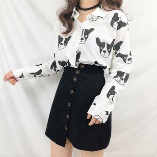 Dog Print Shirt / Mini A-line Skirt