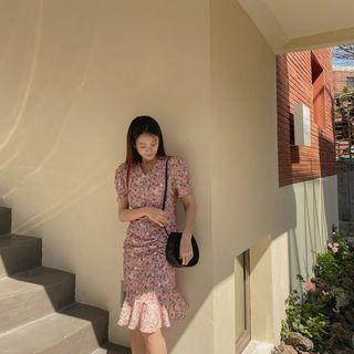 Ruched Floral Mermaid Dress Pink - One Size