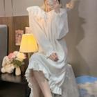 Bell-sleeve Collared Fleece Sleep Dress
