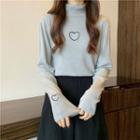 High Neck Heart Embroidered Top