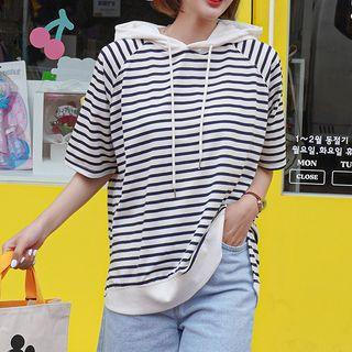 Contrast-trim Striped Hooded Top