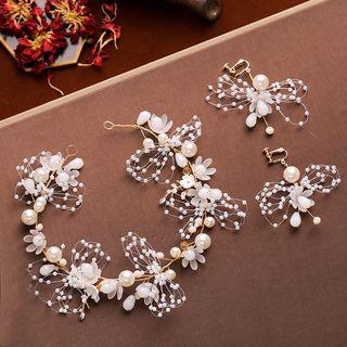 Wedding Head Piece / Earring / Set Fd804 - White - One Size