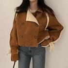 Two-tone Faux Shearling Cropped Jacket Coffee - One Size