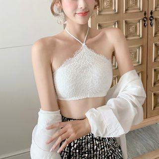 Lace Cropped Padded Halter Top