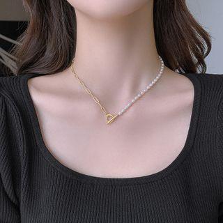 Faux Pearl Chain Strap Necklace White & Gold - One Size