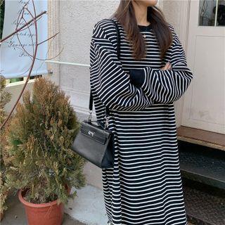 Long-sleeve Striped Slit Dress