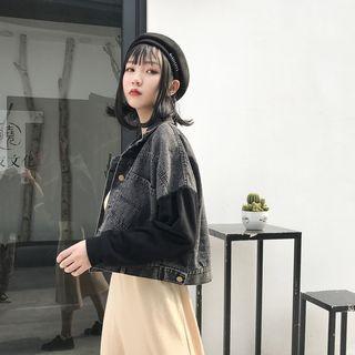 Two-tone Cropped Buttoned Denim Jacket