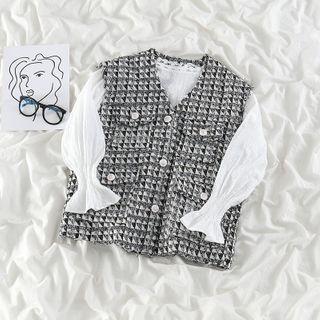 Patterned Button Vest / Long-sleeve Top
