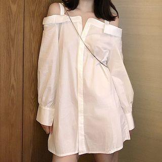 Cold-shoulder Mini Shirtdress