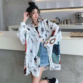 Print Shirt Tangerine & Green & Red & Blue & White & Black - One Size