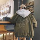 Hooded Faux Suede Snap Buttoned Padded Jacket