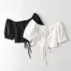 Lace-up Elbow-sleeve Cropped Blouse