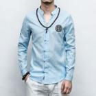 Long-sleeve Embroidery Mandarin Collar Shirt