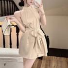 Halter-neck Tie-front A-line Dress