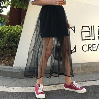 Mesh Panel Inset Midi Skirt