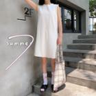 Distressed Sleeveless Dress + Plaid Tote
