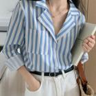Notch Lapel Striped Shirt Blue & White - One Size
