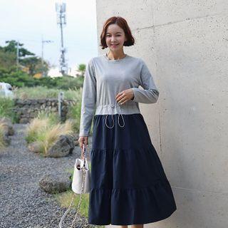 Two-tone Drawcord Long Tiered Dress