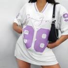 Short-sleeve V-neck Lettering Numbering T-shirt