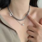 Letter Faux Pearl Pendant Double Layered Chain Choker As Shown In Figure - One Size