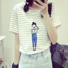 Cartoon Print Stripe T-shirt