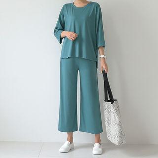 Set: 3/4-sleeve T-shirt + Wide-leg Pants