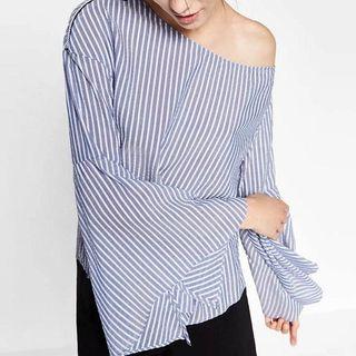 Long-sleeve Striped Zip-accent Top