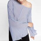 Long-sleeve Striped Zip-accent Top