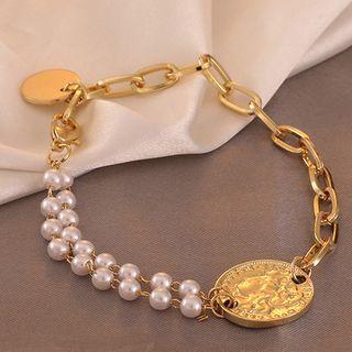 Faux Pearl Coin Chain Bracelet Bracelet - One Size