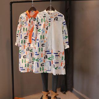 Long-sleeve Color Block Panel Letter Print Long Shirt
