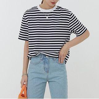 Short Sleeve Crew Neck Striped T-shirt