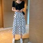 Short-sleeve Polka Dot Tiered Midi Dress