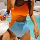 Asymmetrical Tow-tone Cutout Swimsuit