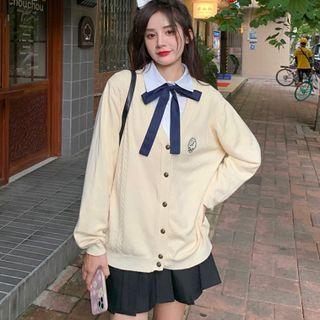 Embroidered Button Up Jacket / Shirt / Pleated Skirt