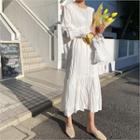 Bell-sleeve Pleated Midi Dress White - One Size