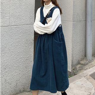 Mock Neck Long-sleeve Top / Corduroy Midi Jumper Dress