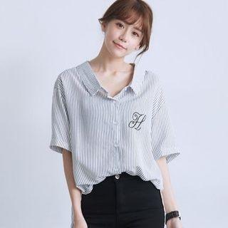 Short Sleeve Tie Back Striped Shirt