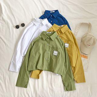 Front Pocket Long-sleeve Cropped Shirt