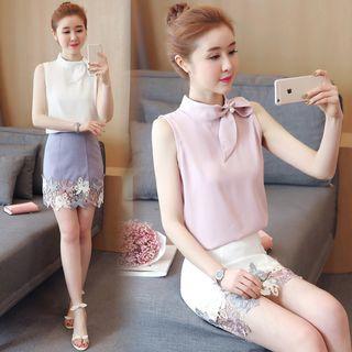 Set: Sleeveless Chiffon Top + Lace Hem Skirt