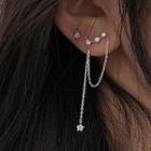 Rhinestone Star Chained Earring 1 Pair - Silver - One Size