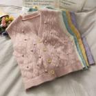 Pompom-accent Button-down Knit Vest In 5 Colors