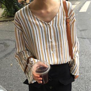 V-neck Striped Shirt Stripes - Yellow - One Size