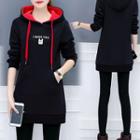 Embroidered Drawstring Long Hoodie