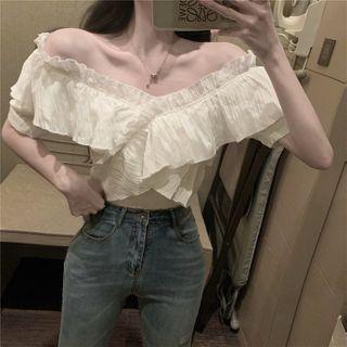 Short-sleeve Ruffle Trim Crisscross Blouse