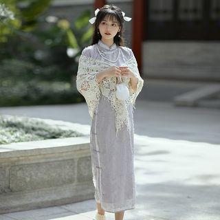 Lace Trim Midi Qipao / Shawl