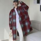 Long Plaid Shirt Jacket Plaid - Green & Red - One Size