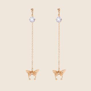 Cz Butterfly Drop Earring 1 Pair - Gold - One Size