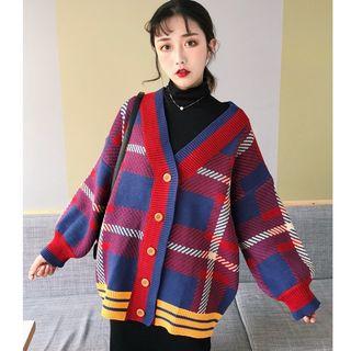 Plaid V-neck Oversized Cardigan