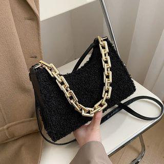 Chain Plain Fleece Crossbody Bag