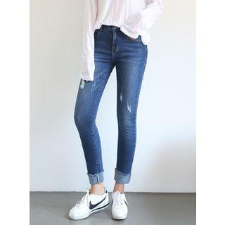 Hidden Band-waist Cuff-hem Skinny Jeans